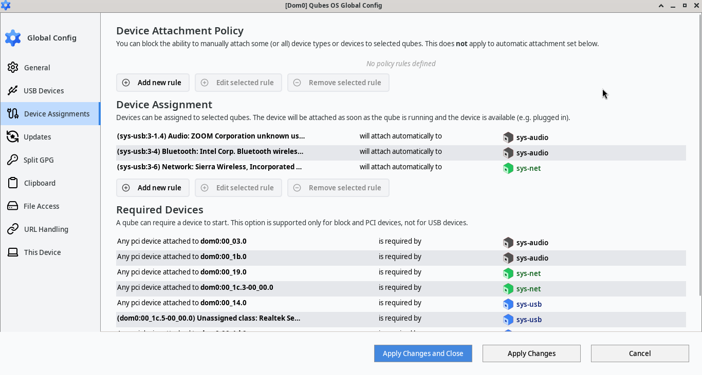 Device Assignments page in Global Config