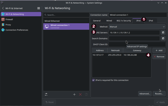 Image of Network Manager, annotated by numbers for reference below