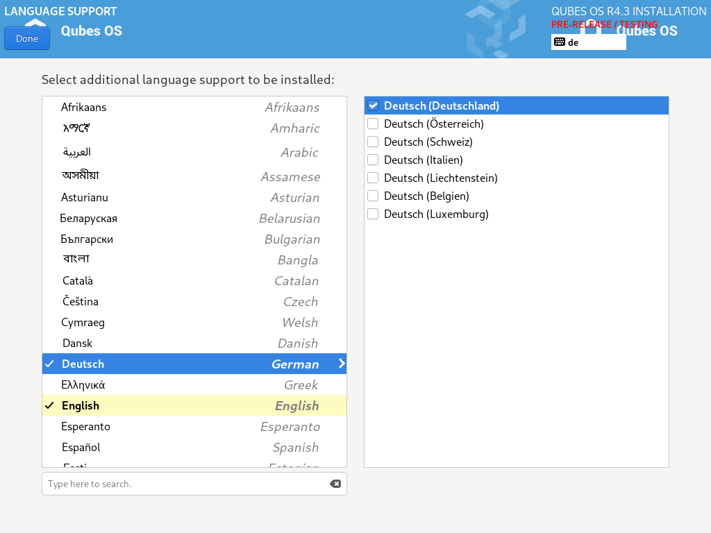 Language support selection