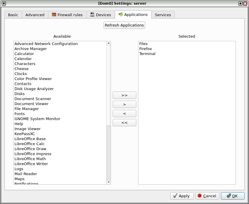 The Applications tab in Qube Settings