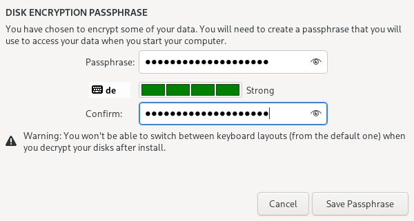 Select storage passphrase